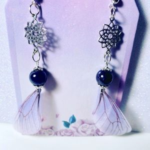 Amethyst crystal butterfly wing drop earrings